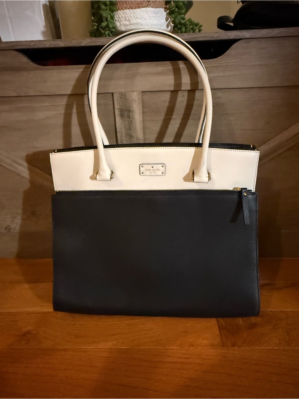 kate spade Two-Tone Black and Cream Structured Shoulder Tote